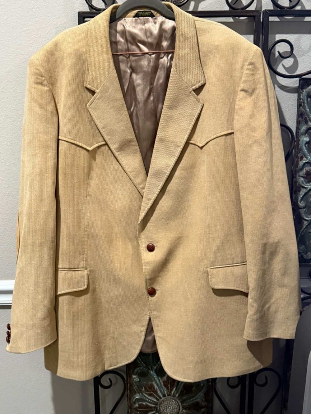Vintage Western Corduroy Blazer Tan 50 Long Elbow Patch Cowboy Ranch Jacket